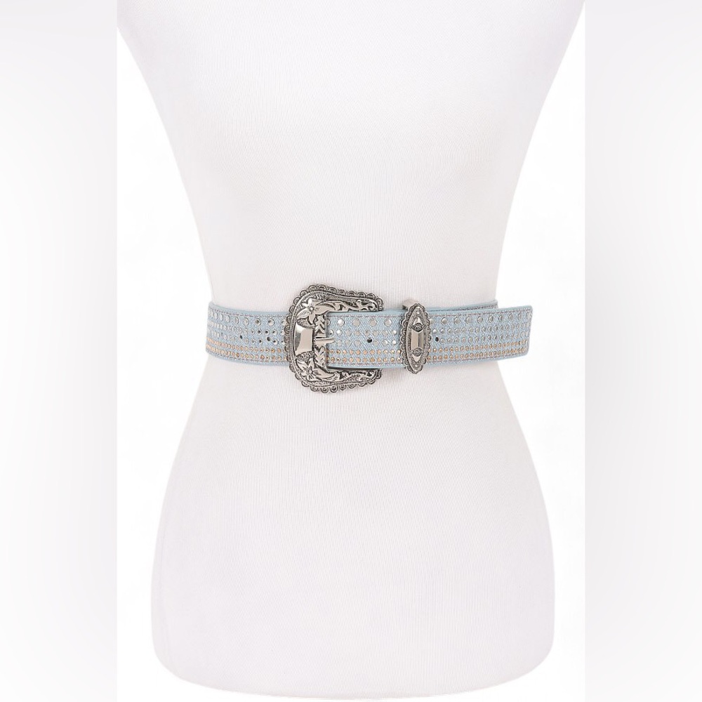 Blue Rhinestone Western Statement Belt with Gold or Silver Buckle